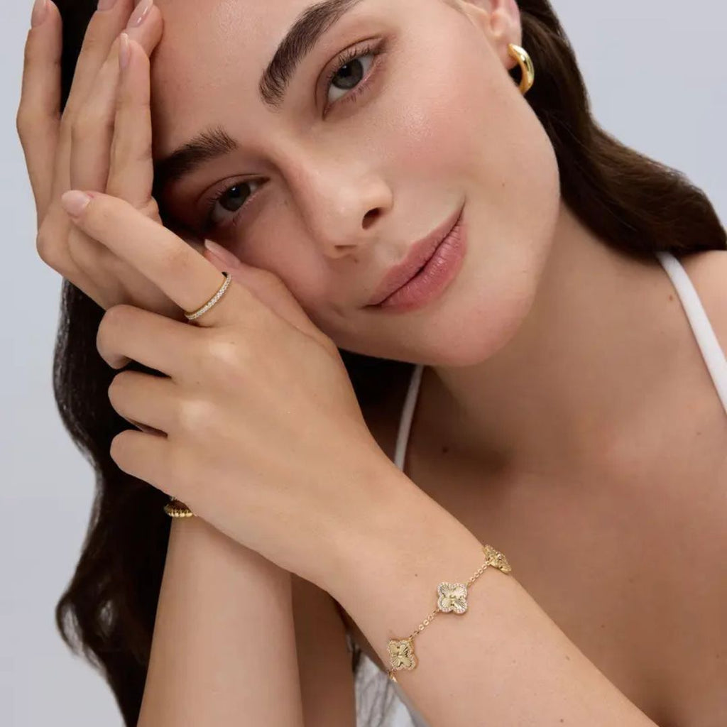 Set Cadena y Bracelet Trebol Bañado en Oro 14K