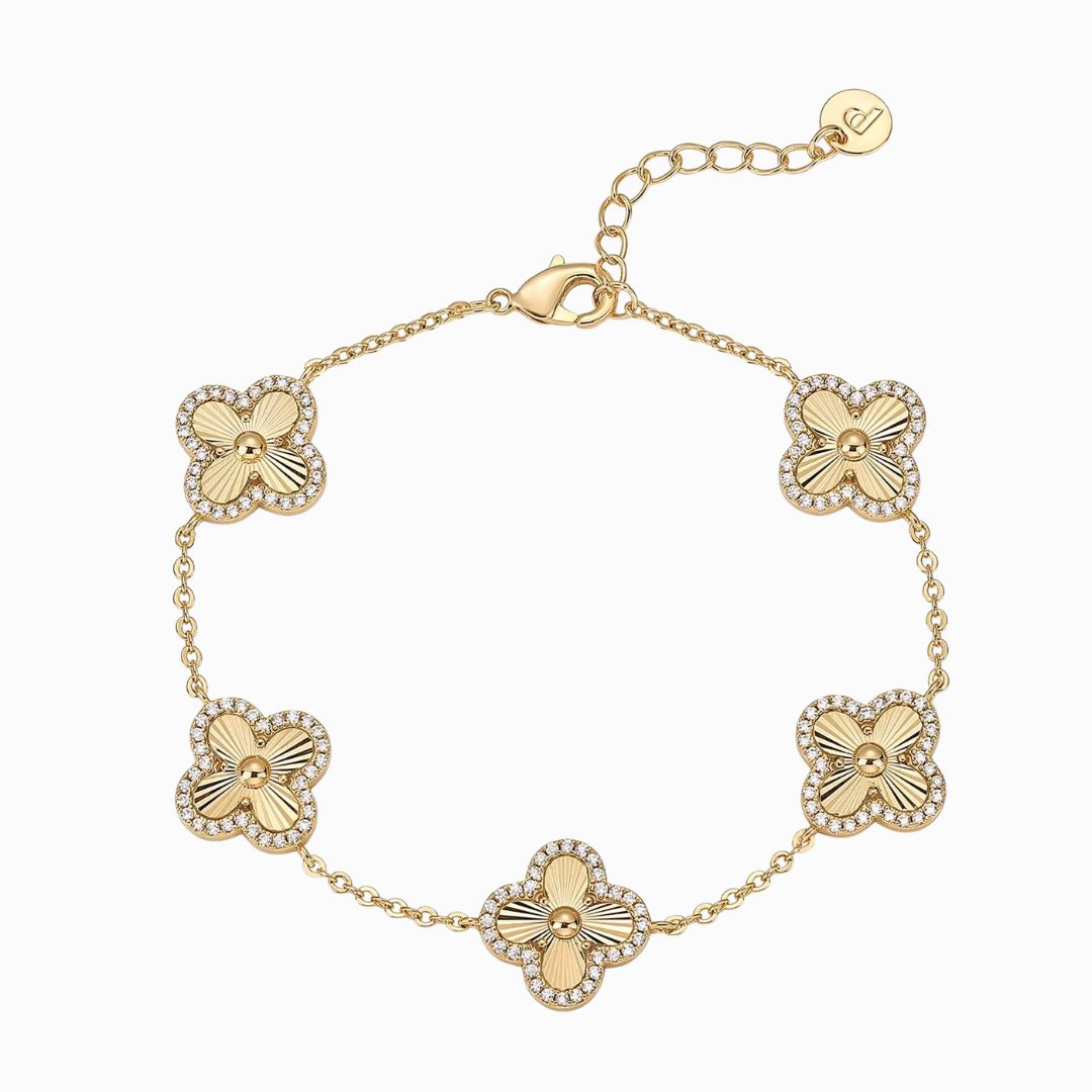 Set Cadena y Bracelet Trebol Bañado en Oro 14K