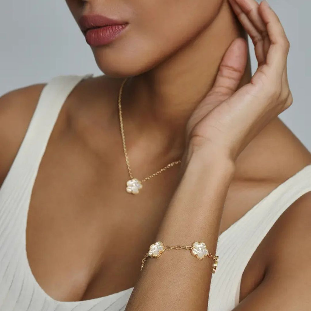 Set Cadena y Bracelet Trebol Bañado en Oro 14K