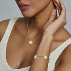 Set Cadena y Bracelet Trebol Bañado en Oro 14K
