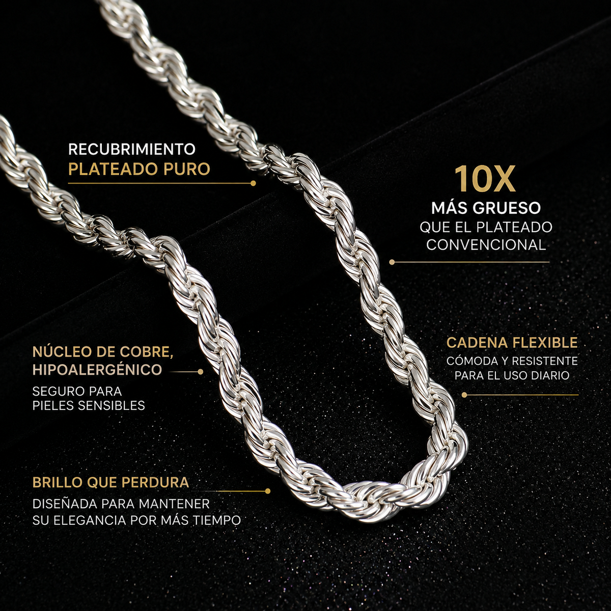 Cadena Rope Con Baño de Oro 14K