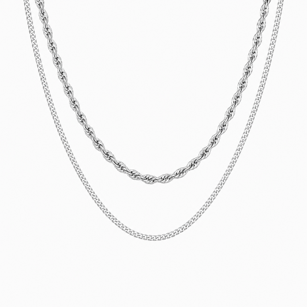 Set Cuban + Rope en Oro Blanco de 14K
