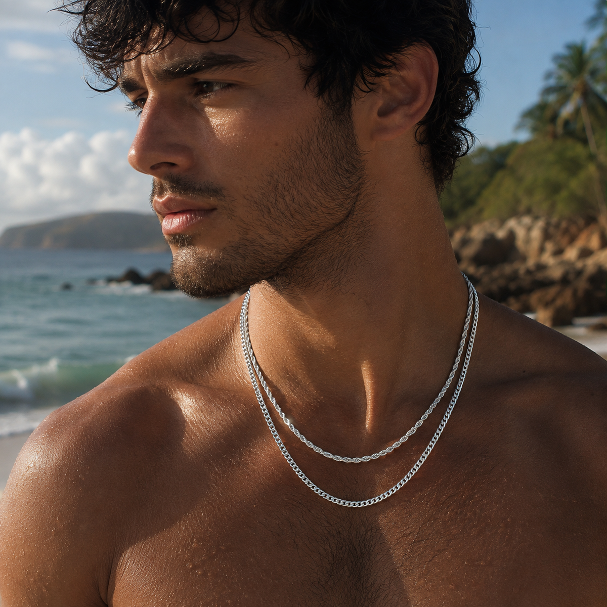 Set Cuban + Rope en Oro Blanco de 14K