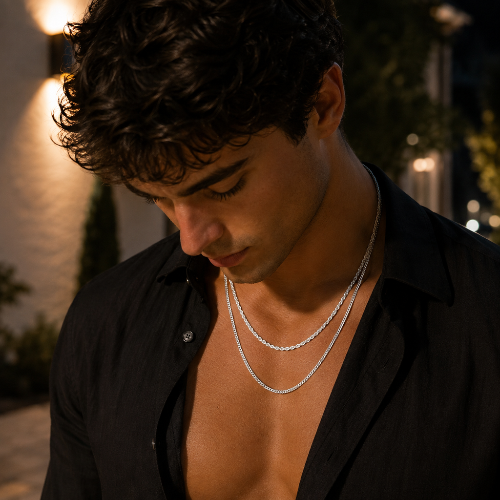 Set Cuban + Rope en Oro Blanco de 14K
