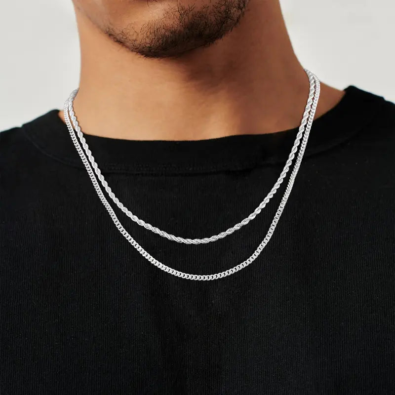 Set Cuban + Rope en Oro Blanco de 14K